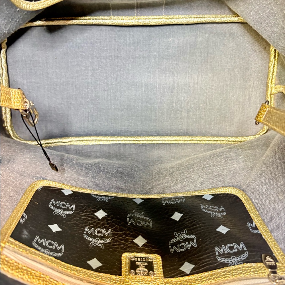 MCM Black Tote with Gold and Brown Accents - Picture 4 of 6